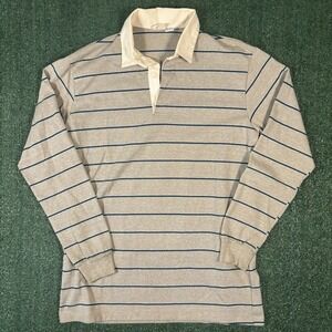 CC Sport Rugby Shirt Mens XL Tan Blue Striped Excellent Long Sleeve‎ USA Made